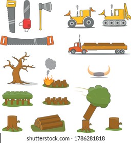 Deforestation set and tree felling tools