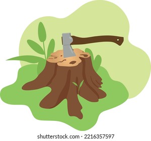 Deforestation. Trees Stump and Deforestation Background , Forest and Environment, Global Warming. cutting down trees, environmental pollution and ecological problems. Landscape of dead nature with cut