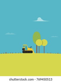 Deforestation vector illustration with bulldozer and tree