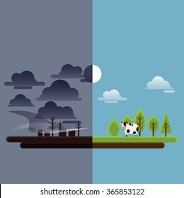 Deforestation Vector Illustration. Ecology Problem