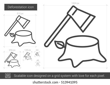 Icono de línea vectorial de deforestación aislado en fondo blanco. Icono de línea de deforestación para infografía, sitio web o aplicación. Icono escalable diseñado en un sistema de cuadrícula.