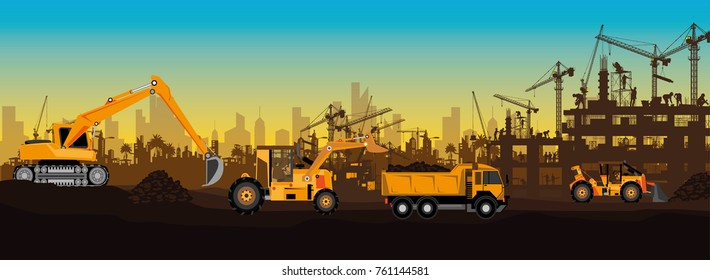 Deforestation vector,Construction silhouettes vector background,Book Cover Design.