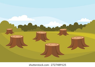 deforestación_árbol_tocón_Vector
Ilustración del concepto de deforestación que muestra un árbol que ha sido talado con solo el tocón y las raíces restantes. Tema de los daños ambientales y la pérdida de bosques. Conservación de la Naturaleza y sensibilización visual sobre el clima. Ilustración vectorial plana adecuada para la educación, la ecología y el diseño de campañas ambientales.