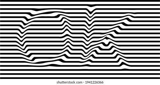 Deformation of a black horizontal stripes pattern to form the OK word. Vector Illustration