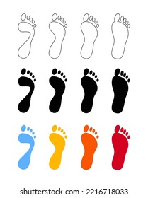 Deformación del pie. Conjunto de etapas de pies planos. Iconos de pie aislados en fondo blanco
