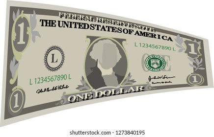 Deformed 1 US dollar banknote