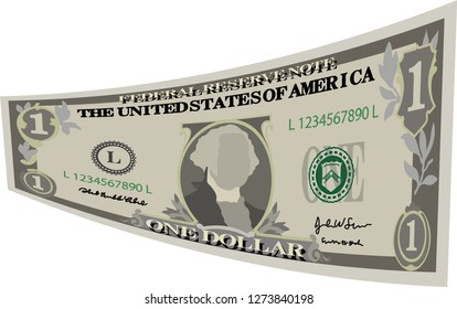 Deformed 1 US dollar banknote