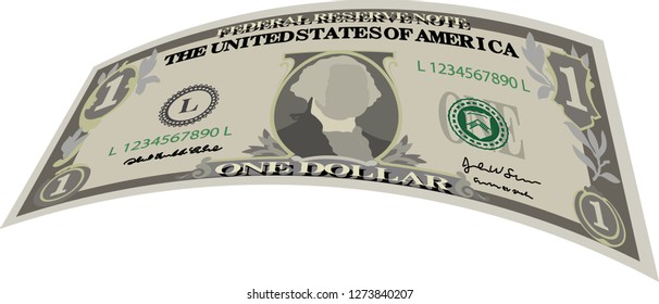 Deformed 1 US dollar banknote
