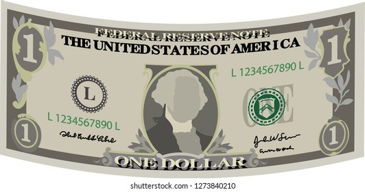 Deformed 1 US dollar banknote