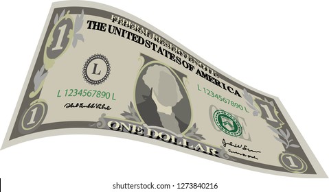 Deformed 1 US dollar banknote