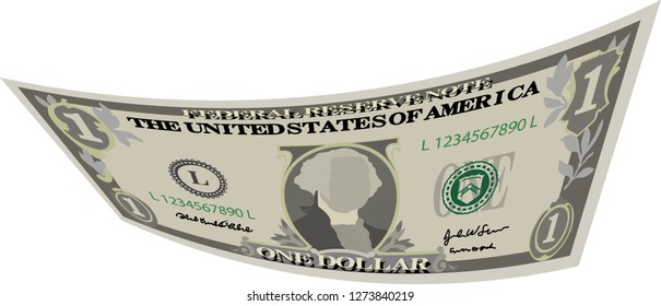 Deformed 1 US dollar banknote
