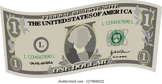 Deformed 1 US dollar banknote