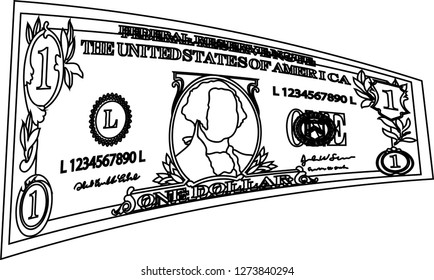 Deformed 1 US dollar banknote outline
