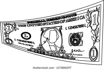 Deformed 1 US dollar banknote outline