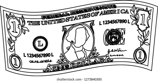 Deformed 1 US dollar banknote outline