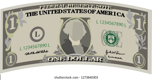 Deformed 1 US dollar banknote