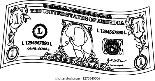 Deformed 1 US dollar banknote outline