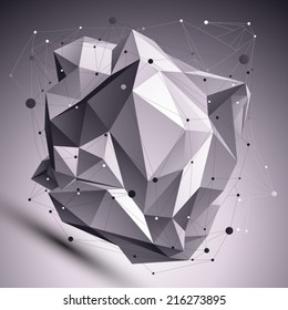 Deformed 3D abstract cybernetic object with lines mesh placed over dark background.