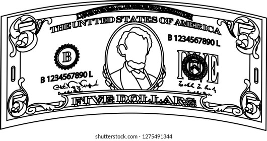 Deformed 5 US dollar banknote outline