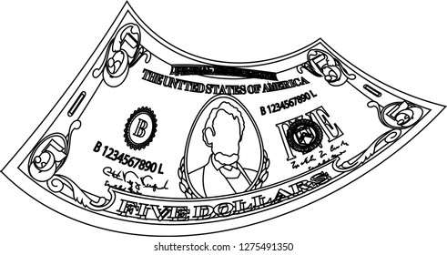 Deformed 5 US dollar banknote outline