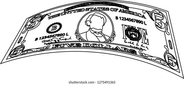 Deformed 5 US dollar banknote outline