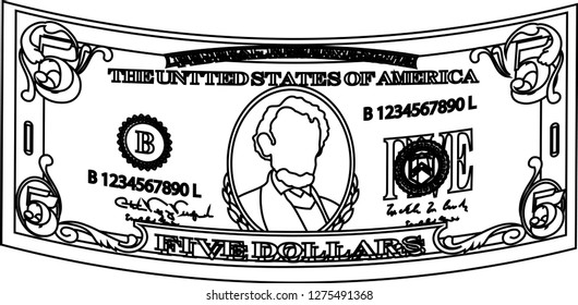 Deformed 5 US dollar banknote outline