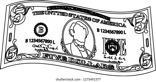 Deformed 5 US dollar banknote outline
