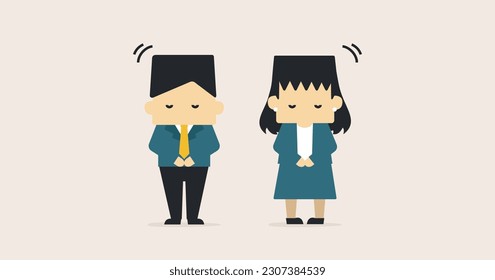 deformed business people illustration man and woman bowing 1:1.191 vector material