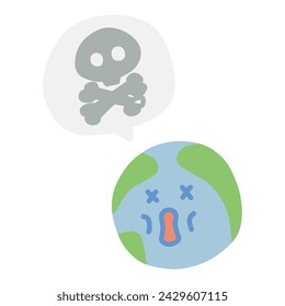Deformierte Charakterdarstellung einer schwachen Erde mit einem Ballon mit einem Totenkopf und einem gekreuzten Knochensymbol.