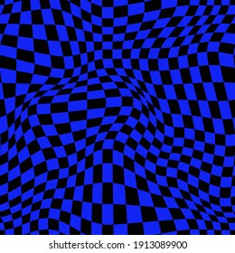 Deformed Chessboard Pattern In Web Blue. Vector Seamless Pattern.