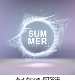 Deformed circle shape of the particles. Trendy dots cover design. Dynamic abstract flow particles background. Music, science, technology particles background.