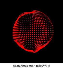 A deformed deflating sphere formed from a sea of dots. An unstable nonequilibrium sphere, iridescent with abstract smooth deformations. Vector shape for an extraordinary logo.