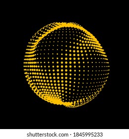 A deformed deflating sphere formed from a sea of dots. An unstable nonequilibrium sphere, iridescent with abstract smooth deformations. Vector shape for an extraordinary logo.
