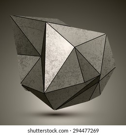 Deformed dimensional facet bronze object, 3d complex design element.
