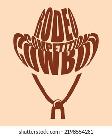 Deformed drawing words rodeo competition and cowboy in hat shape