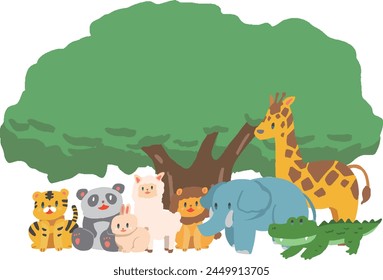 Deformed frame illustration of a large tree and an animal