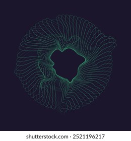 Uma forma geométrica deformada que consiste em partículas redondas. Resumo geométrico. Ilustração minimalista em estilo plano.