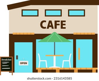 Deformed illustration of a cafe with terrace seats