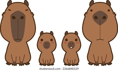 Deformed illustration of the capybara family