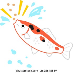 Deformed illustration of a carp eating food