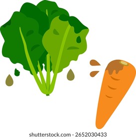 Deformed illustration of damaged and mushy vegetables