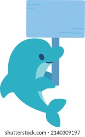 Deformed illustration of a dolphin holding an information board (light blue)