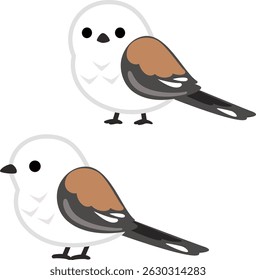 A deformed illustration of a long-tailed tit in winter fur