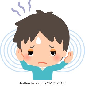Deformed illustration of a man suffering from tinnitus