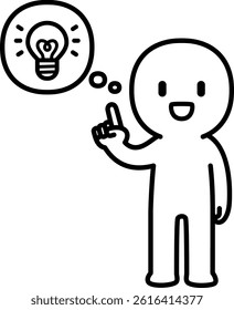 Deformed illustration of a person pointing and a light bulb