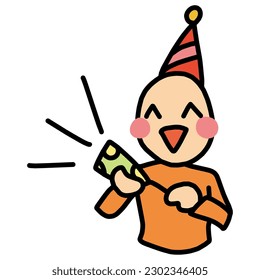 Deformed illustration of a person smiling and ringing a cracker