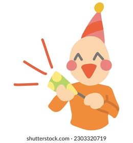 Deformed illustration of a person smiling and ringing a cracker