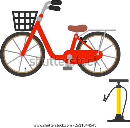 Deformed illustration of a red bicycle and a pump