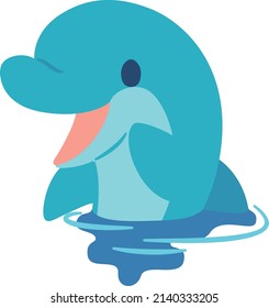Deformed illustration of a smiling dolphin sticking out of the water