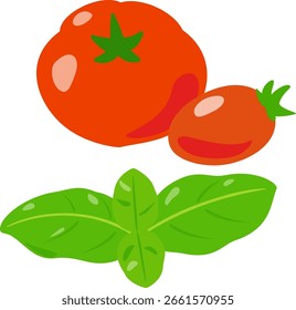Ilustração deformada de tomates e manjericão